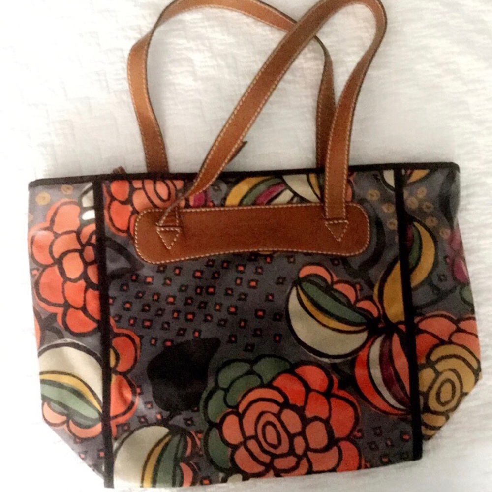 Fossil Floral Multicolor Print Tote Handbag